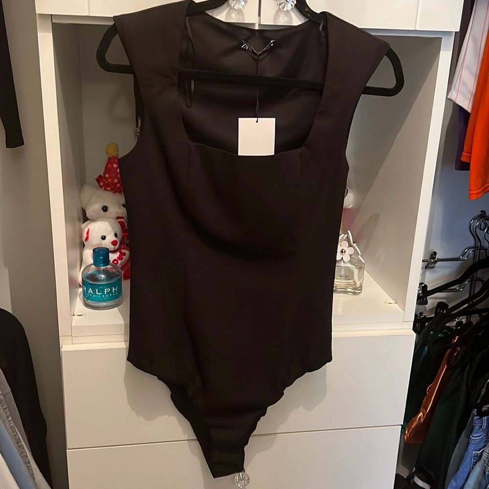 Zara Square Neck Bodysuit with Shoulder-pads